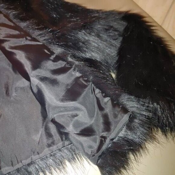 Black Faux Fur Fluffy Shaggy Coat Jacket Size Large - Picture 7 of 11